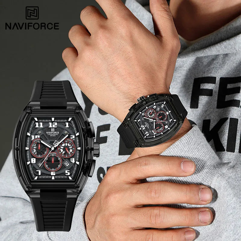 NAVIFORCE Men Fashion Watches Quartz Multifunction Chronograph 50M Waterproof Clock Silicone Strap Male Outdoor Sport Wristwatch
