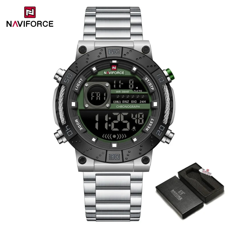 NAVIFORCE Watches for Men LCD Digital Luminous Stainless Steel Strap Male Hot Sale Business Luxury Wristwatch Relogio Masculino