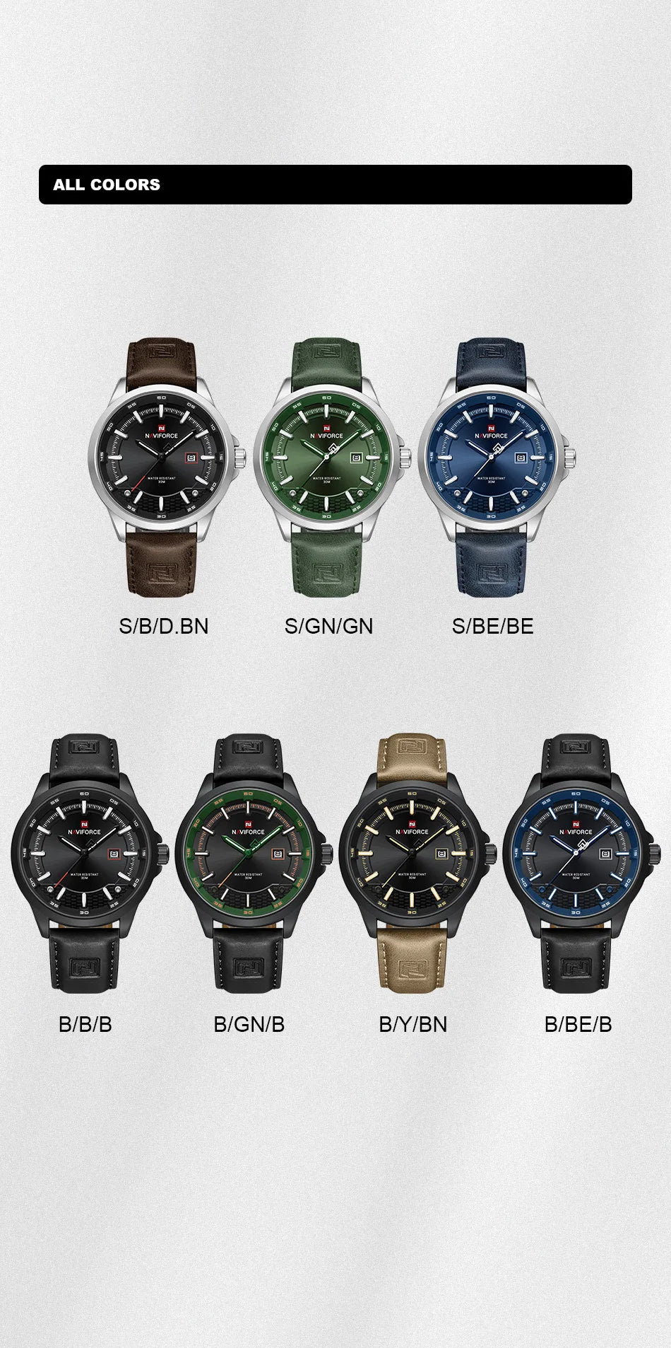 NAVIFORCE Simple Original Leather Man Watches Waterproof Luminous Quartz Dress Watch Men's Business Hand Calendar Clock Gifts