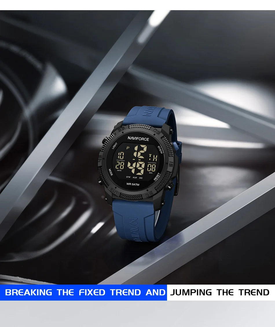 NAVIFORCE Men's Electronic Watch Fashion 5ATM Waterproof Silicone Strap Calendar Male LCD Digital Wristwatch Relogio Masculino