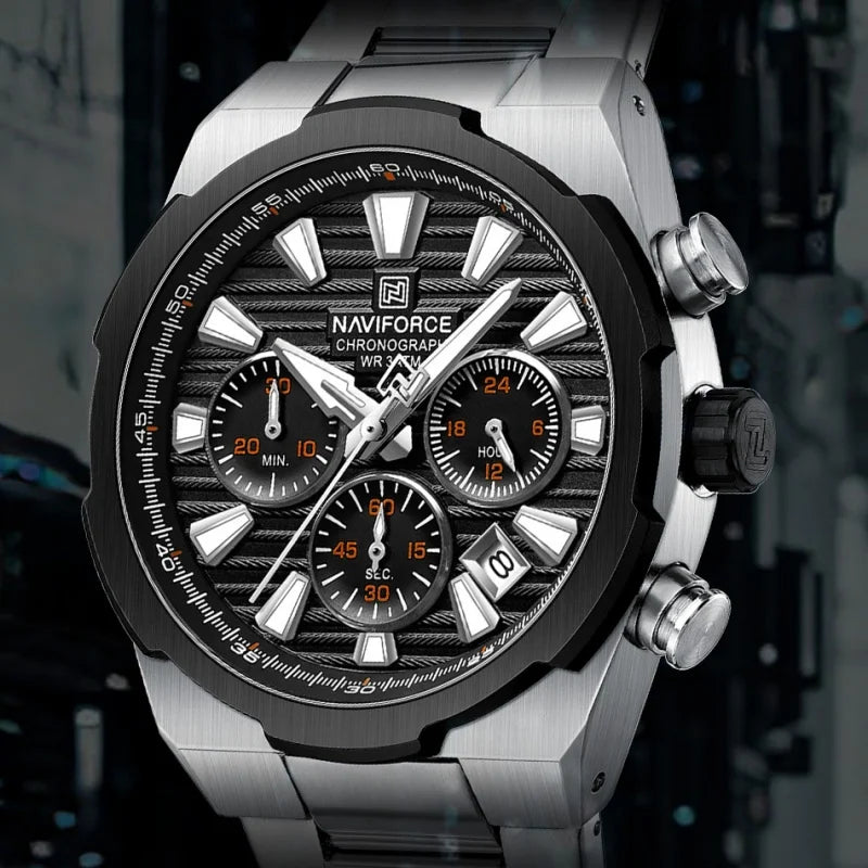NAVIFORCE Man's Watch Mutifunction Chronograph Quartz Calendar Display Luminous New Men Clock Military Style Wristwatch Gift Box