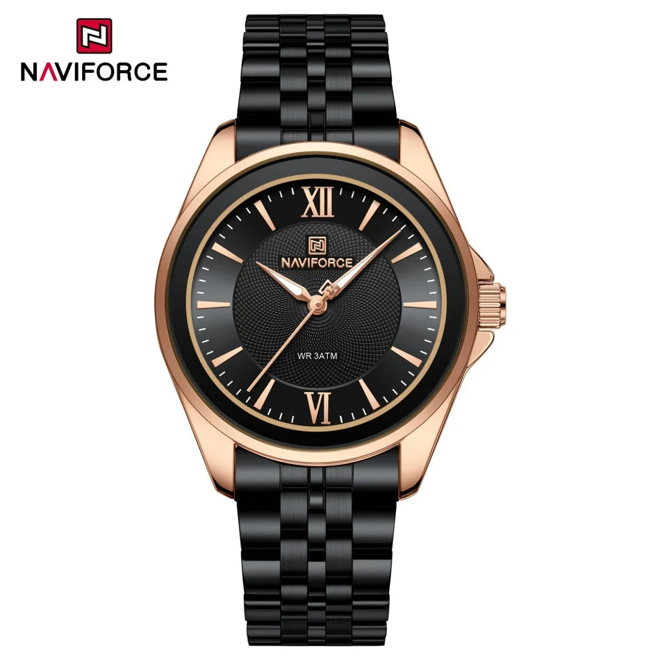 NAVIFORCE Women's Quartz Watch Elegant Casual Stainless Steel Strap 30m Waterproof Female Wristwatches Ladies Clock Reloj Mujer
