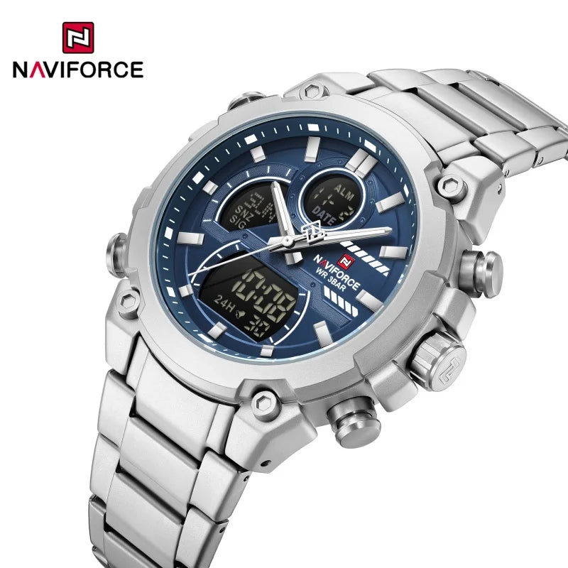 NAVIFORCE Watch For Men Stainless Steel Sport Casual Fashion Dual Display Sport Multifunction Chronograph men Waterproof Watch