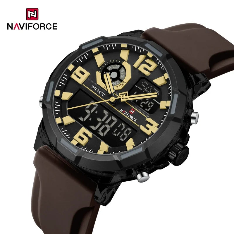 NAVIFORCE Men's Military Quartz Watch Slate Gray Dial White Arabic Numeral Scale 5ATM Waterproof Sports Personality Wristwatches