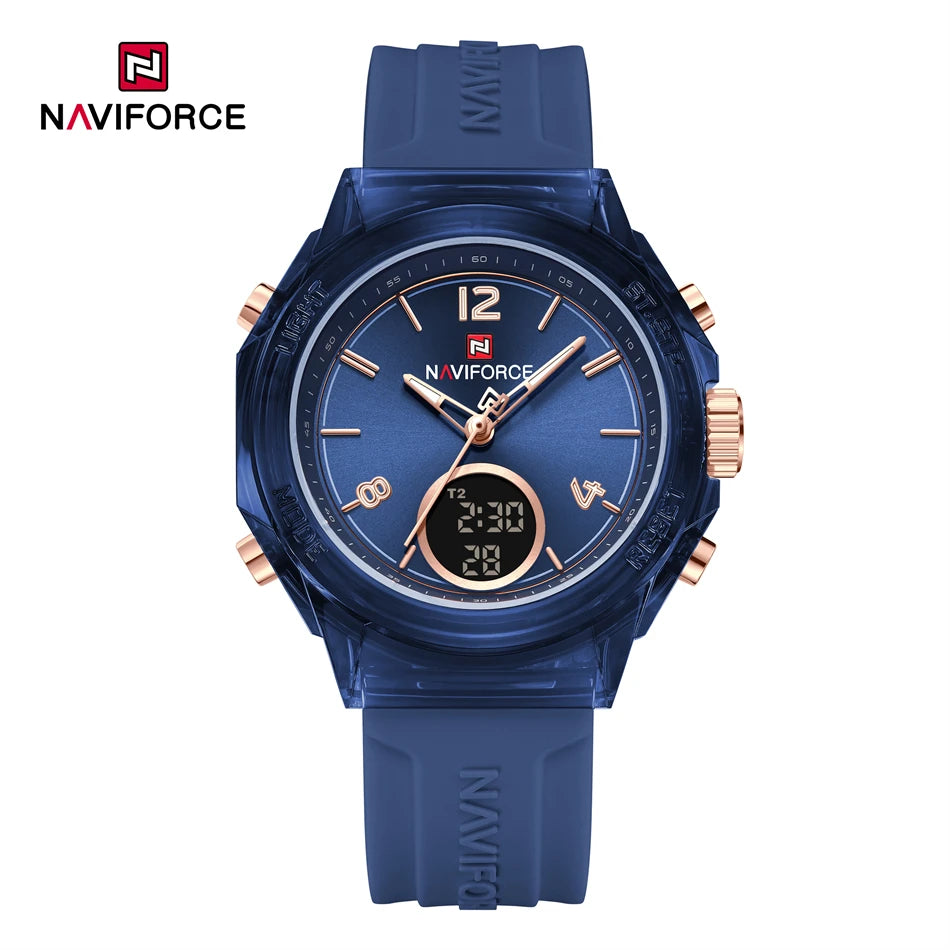 NAVIFORCE Original Watches For Woman Dual Display Lady Retro Female Quartz Watch Waterproof Round Dial Give for Girlfriend Gift