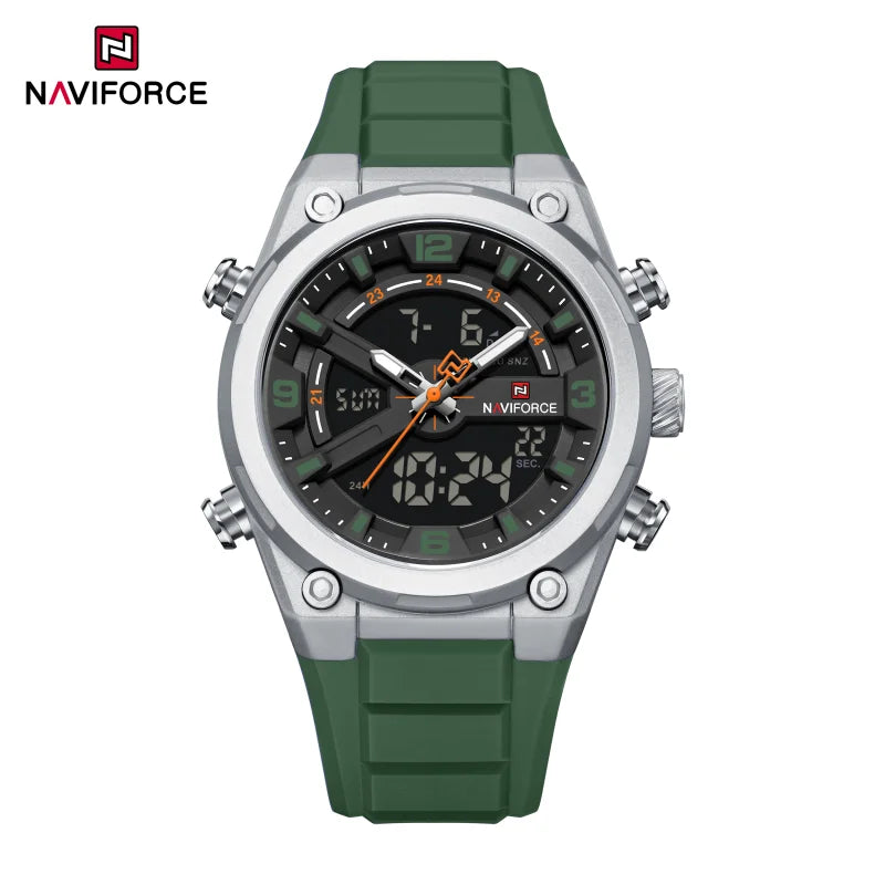NAVIFORCE Man Watch Fashion Casual Sports Dual display Silicone Strap Waterproof Alarm Chronograph Day and Date Watches for Men