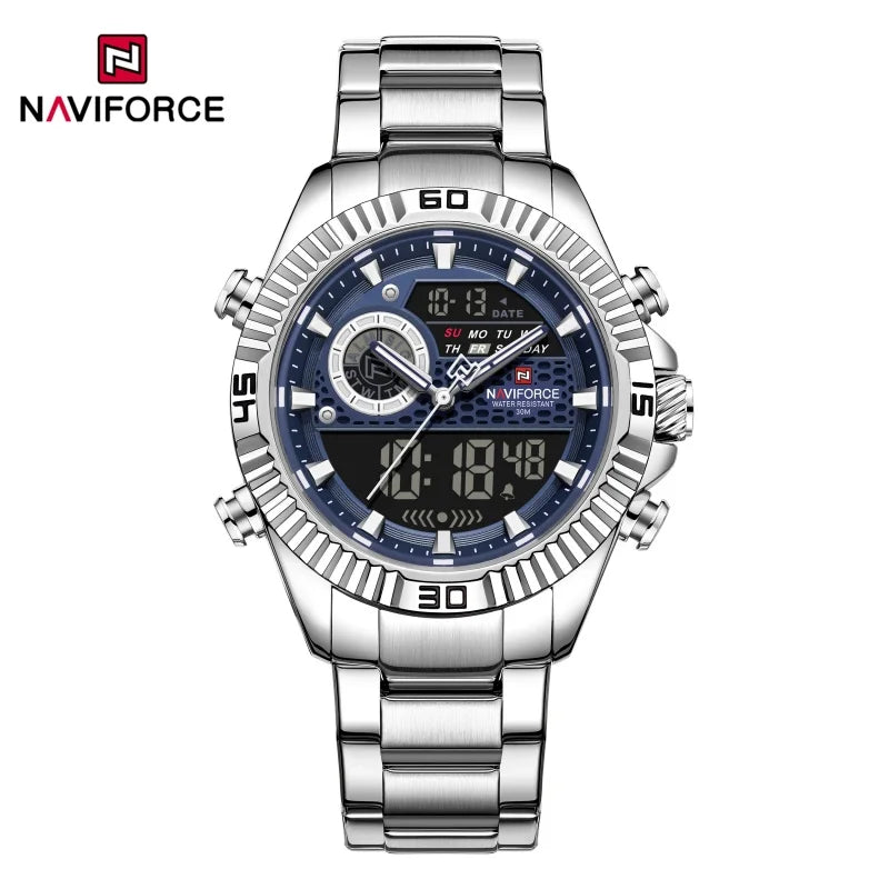 NAVIFORCE Men's Watch Quartz Dual Display 3ATM Waterproof Luminous Chronograph Alarm Clocks Male Luxury High Quality Wristwatch