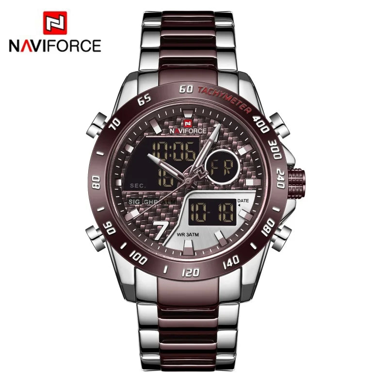NAVIFORCE Watches for Men Quartz Dual Display Luminous Stainless Steel Strap Male Normal Business Wristwatch Father's Day Gifts