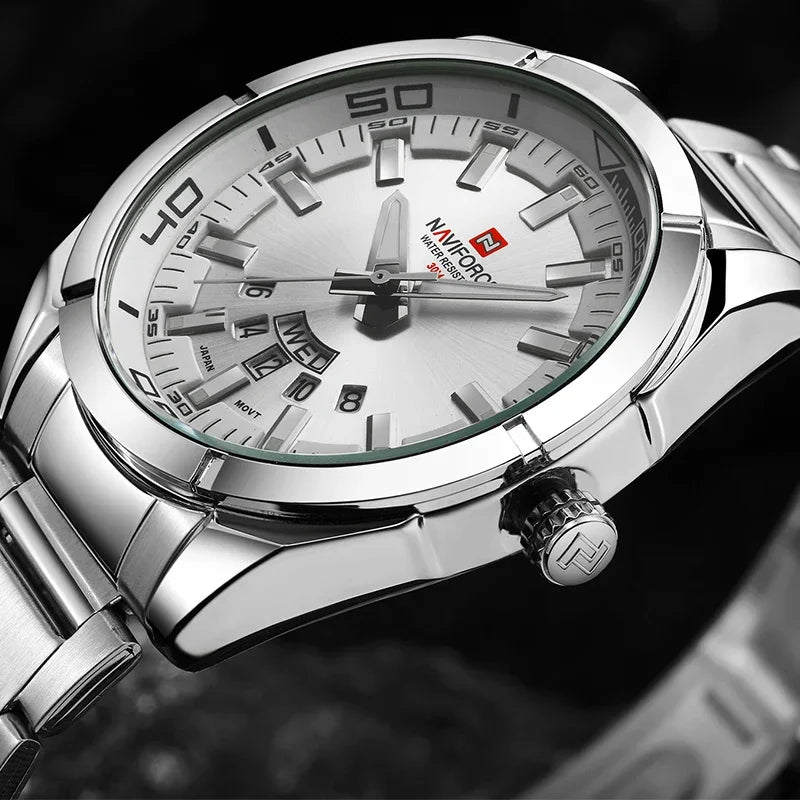 NAVIFORCE Classic Casual Watch for Men Stainless Steel Sport Waterproof Male Watches Quartz Date Display Clock Relogio Masculino