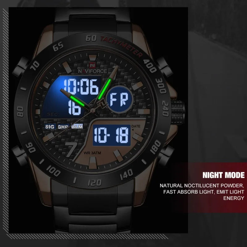 NAVIFORCE Watches for Men Quartz Dual Display Luminous Stainless Steel Strap Male Normal Business Wristwatch Father's Day Gifts
