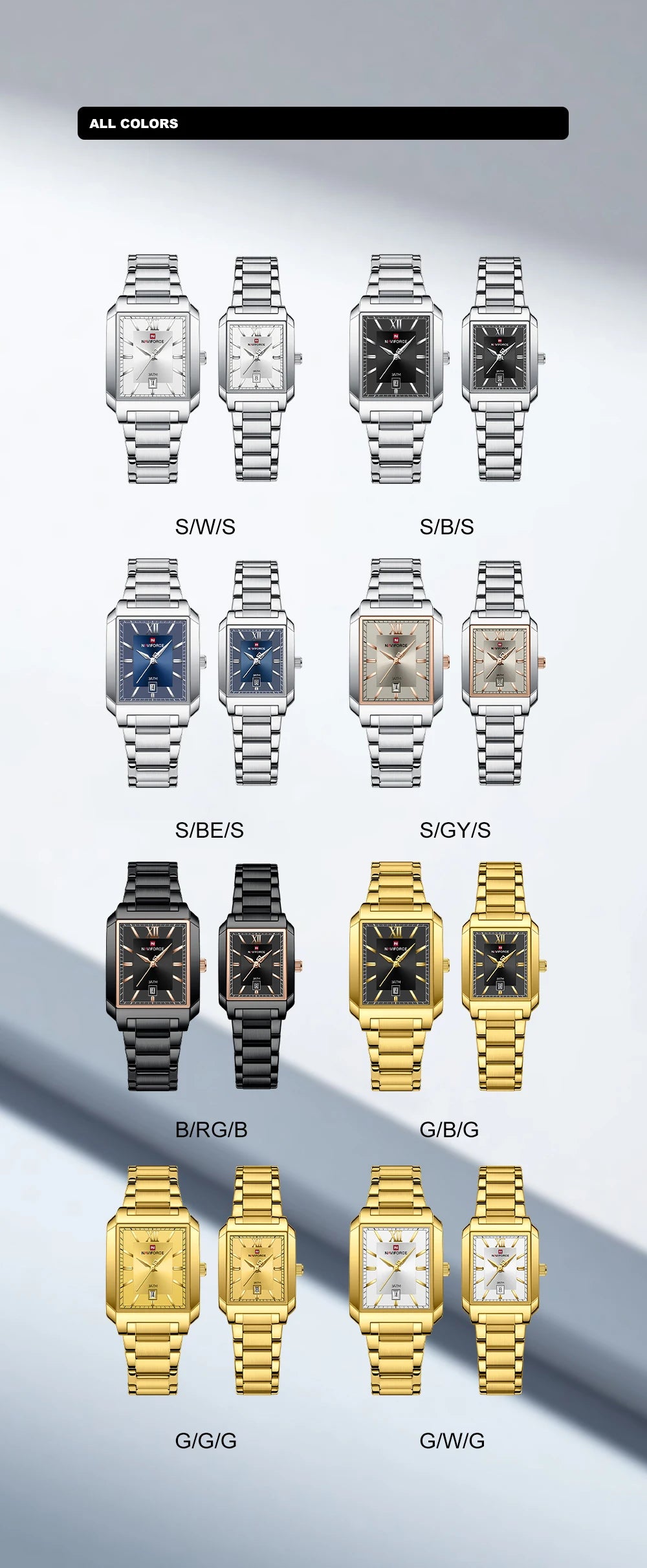 NAVIFORCE Luxury Couple Watch Stainless Steel Lover's Date Watches Quartz WristWatch For Women Men Simple Waterproof Clock Gift