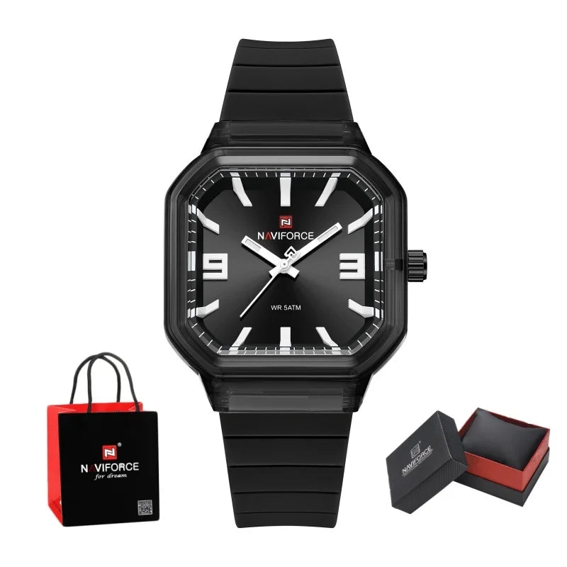 NAVIFORCE Women Polygon Watch Display Silicone Strap 50M Waterproof Luminous Fashionable Elegant Ladis Girls Wristwatch Gift Box