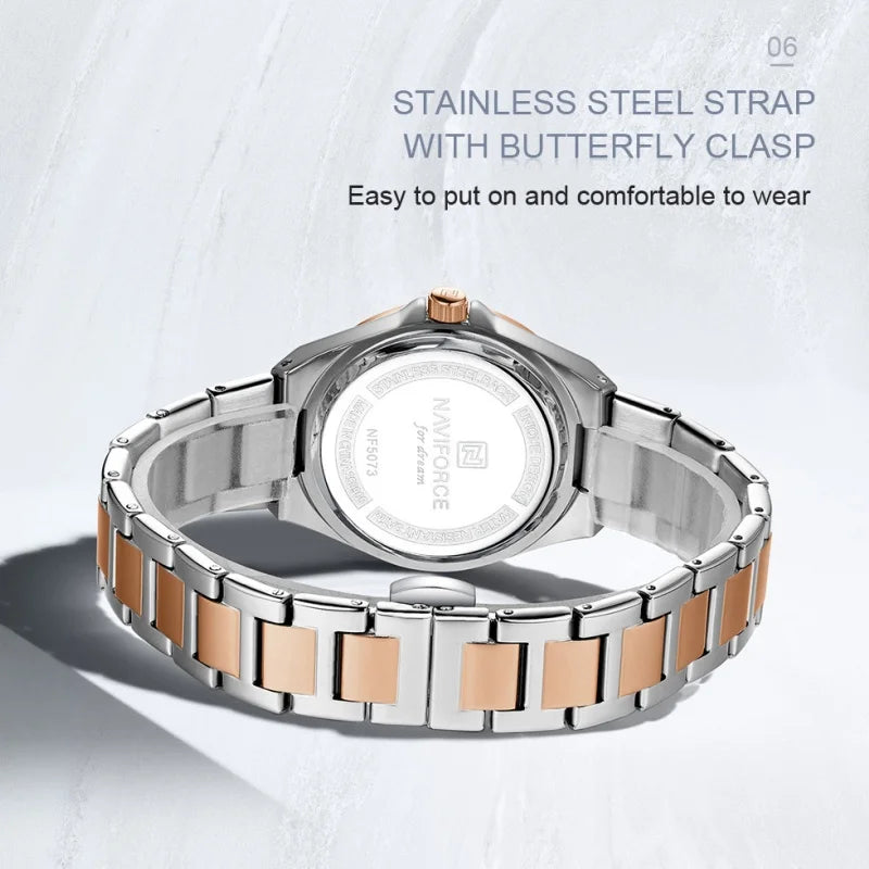 NAVIFORCE 2026 Women's Sports Luxury Quartz Wristwatch 3ATM Waterproof Stainless Steel with Calender Casual Fashion for Gift