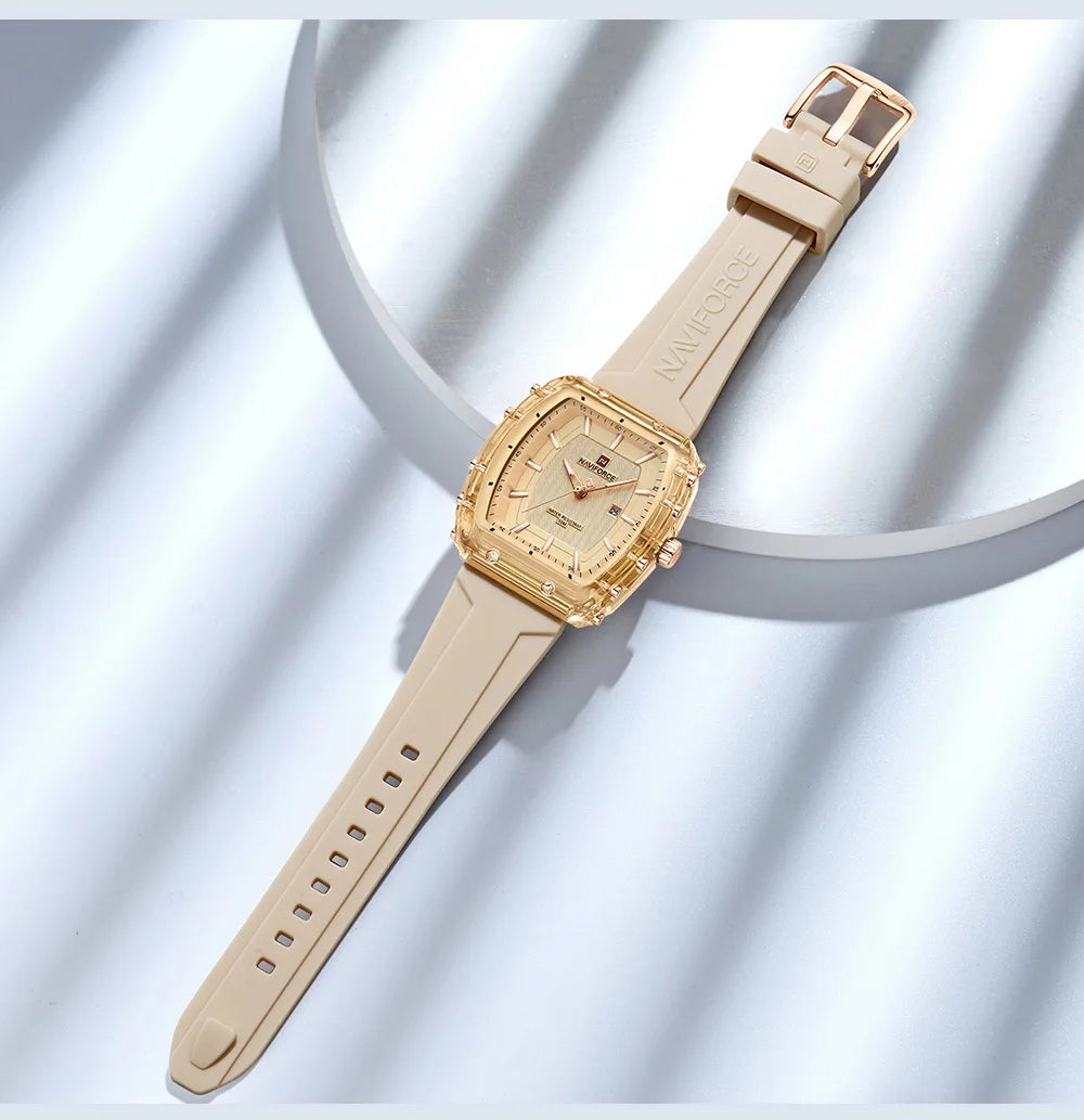 NAVIFORCE Woman's Watch Quartz Calendar 5ATM Waterproof Silica Strap Elegant Ladies Luxury Stylish Simple Wristwatch Gift Box
