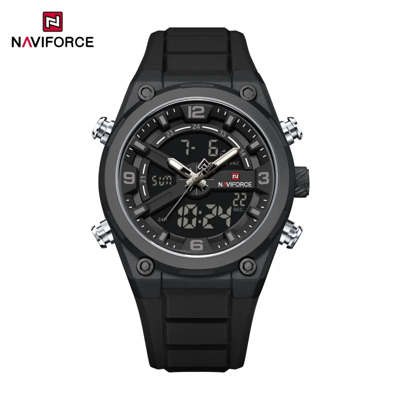 NAVIFORCE Man Watch Fashion Casual Sports Dual display Silicone Strap Waterproof Alarm Chronograph Day and Date Watches for Men