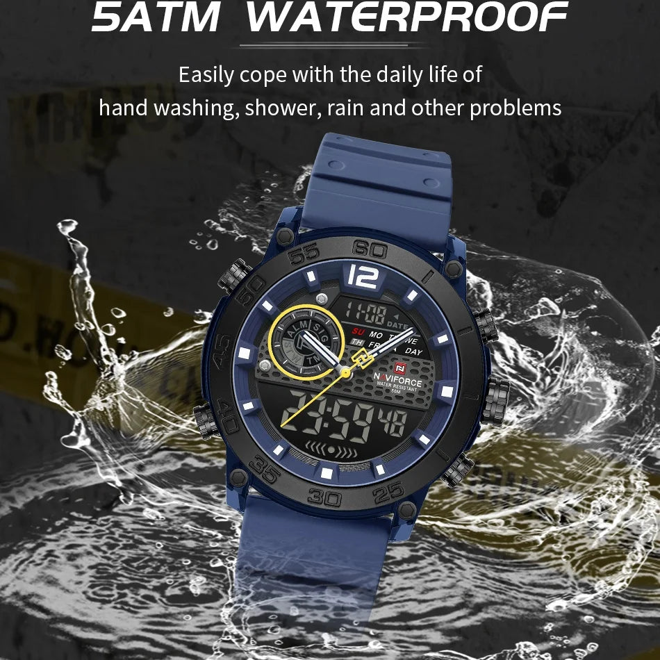 NAVIFORCE Men's Watch PC Material Analog LCD Digital Display Sport Waterproof Quartz Wristwatch Date Chronograph Luminous Clock