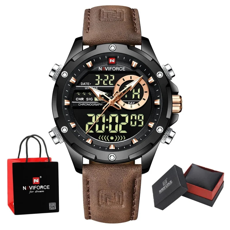 NAVIFORCE Quartz WristWatch For Men Luxury Brand Original Watch Casual Sports Chronograph Leather Waterproof Clock Package Gifts