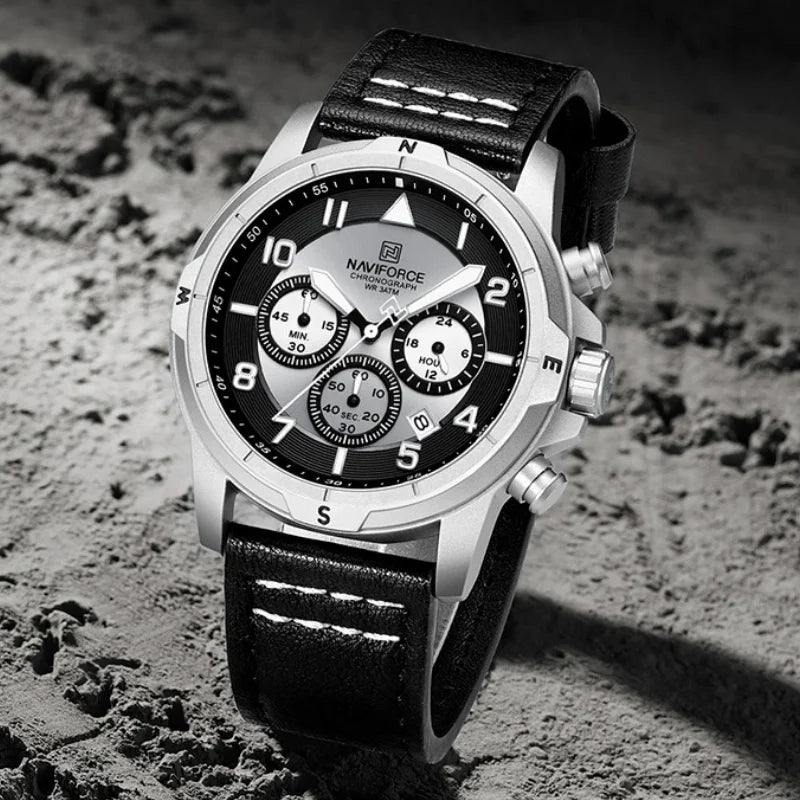 NAVIFORCE New Male Wristwatch Multi Dial Chronograph 24 Hour Clock Leather Band Men Modern Business Luxury Man's Watch NF8077