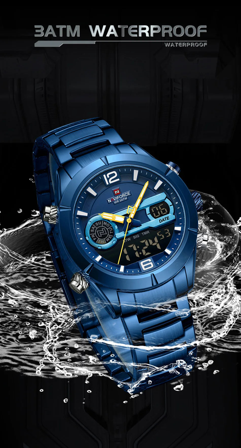 NAVIFORCE Design Watch For Men Luxury Waterproof Sport Calendar Quartz Wristwatches Dual Display Chronograph Clock Reloj Hombre
