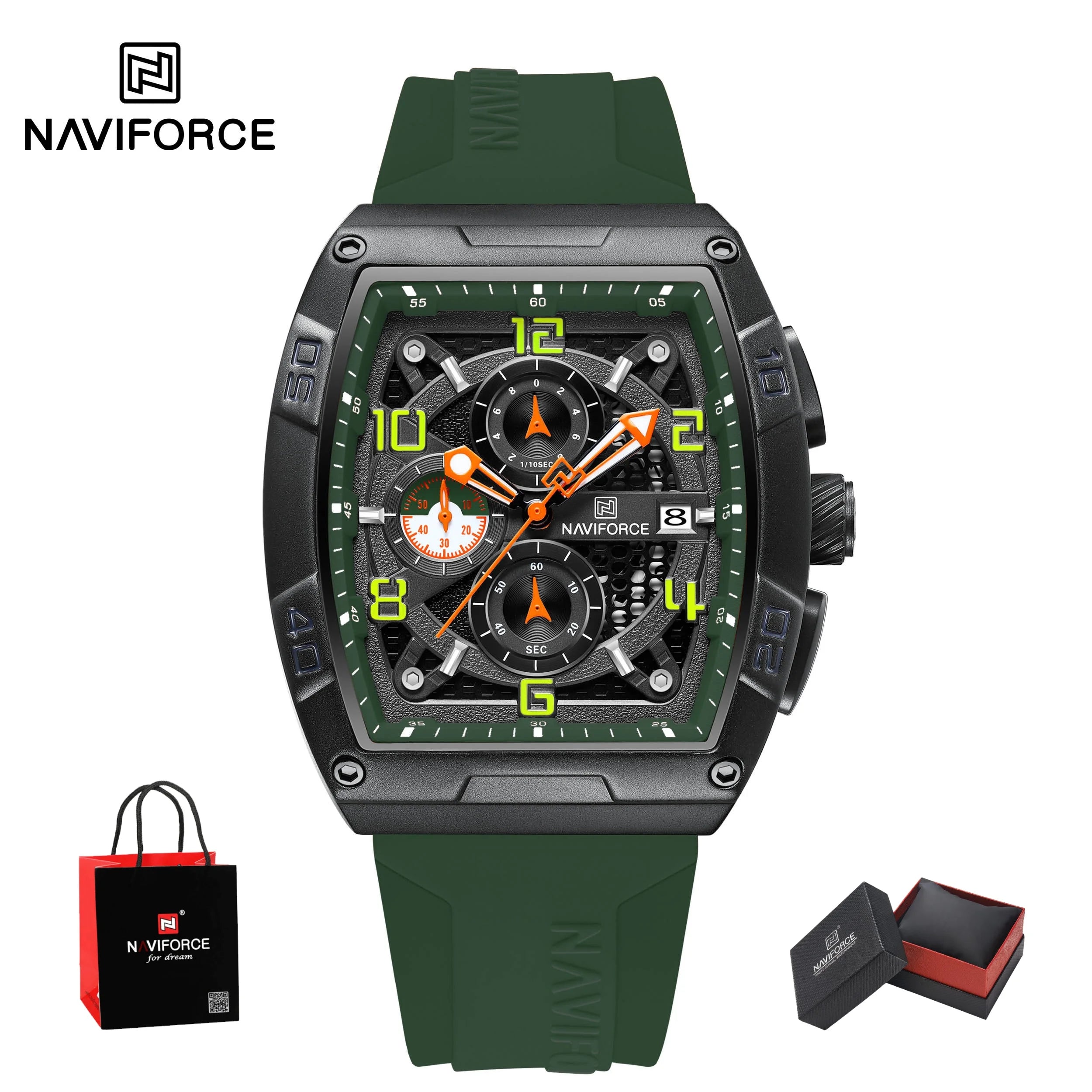 NAVIFORCE Fashion Men’s  Large Dia Multi-function PU Waterproof Clock Gold Design Quartz Watches Casual Male Wrist Watch Gifts