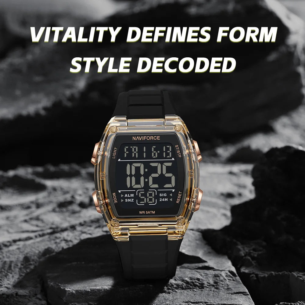 NAVIFORCE Men's Stylish Daily Wear Watch LCD Digital 5ATM Waterproof Date Week Display Male Sports Outdoor Wristwatch Gifts Box