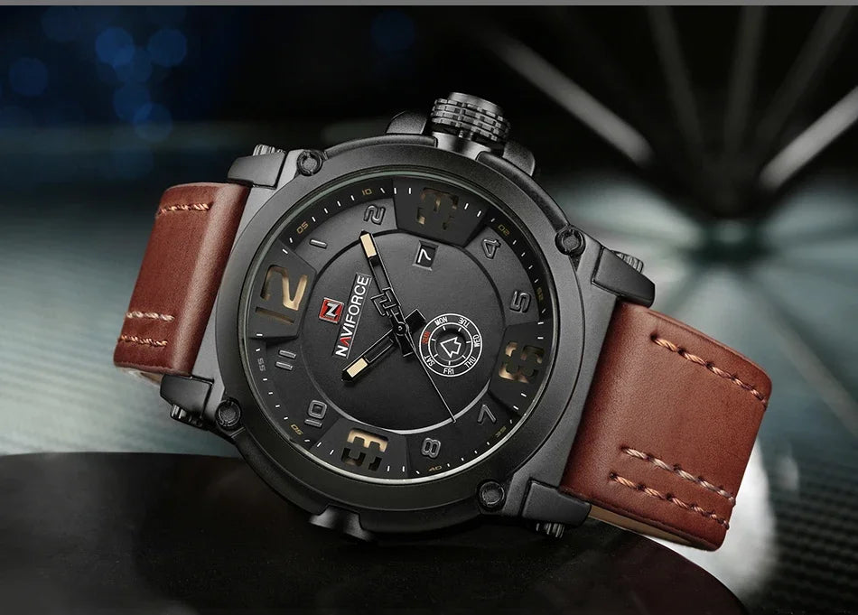 Top Brand NAVIFORCE Men's Army Military Leather Quartz Watch Male Waterproof Clock Boy Sports Watches Relogio Masculino Gifts