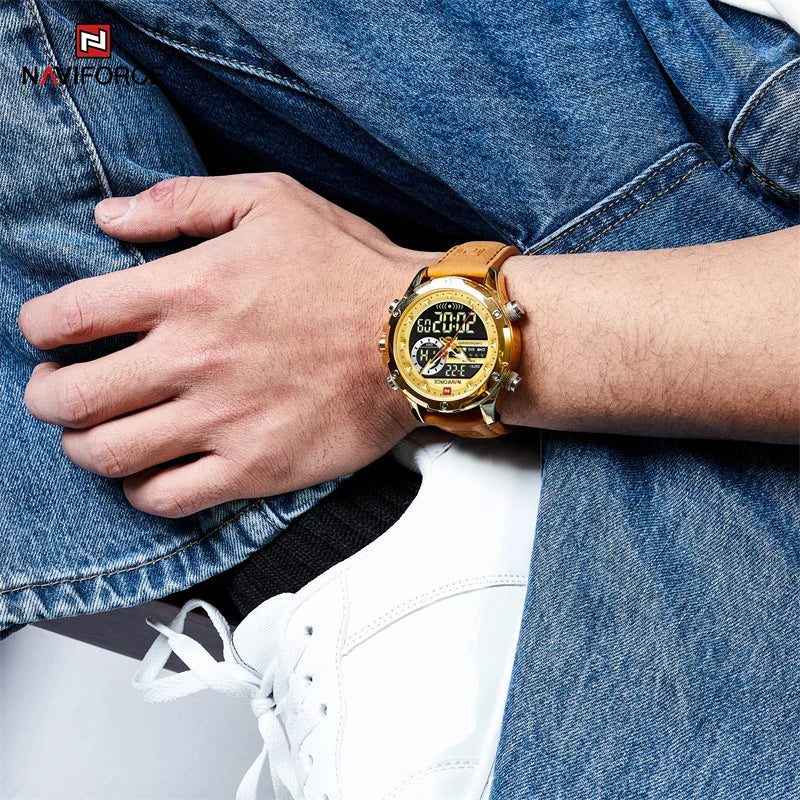 NAVIFORCE Quartz WristWatch For Men Luxury Brand Original Watch Casual Sports Chronograph Leather Waterproof Clock Package Gifts