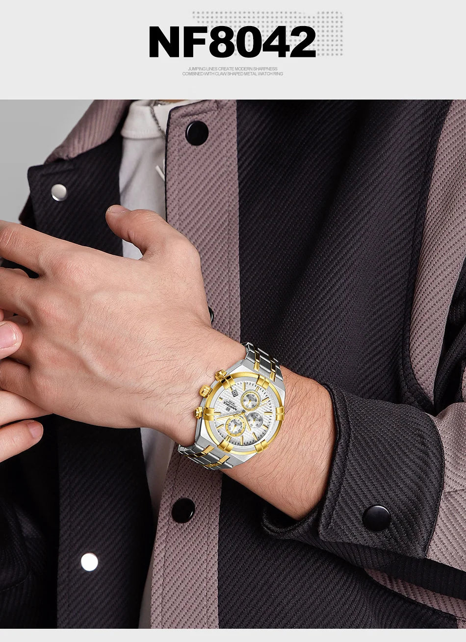 NAVIFORCE Original Watches for Man Waterproof Quartz Chronograph Luminous Stainless Steel Father's Day Male Wristwatch Gift Box