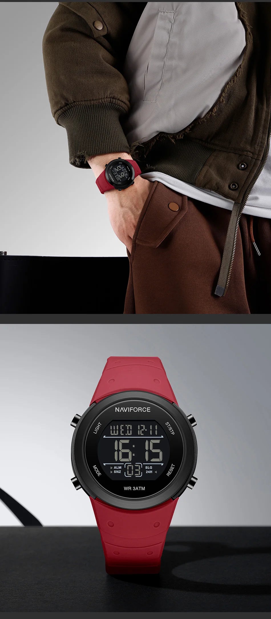NAVIFORCE Brand Men Watches Luxury Comfortable Silicone Strap Electronic Day and Date Display Clock Waterproof Men Wristwatches
