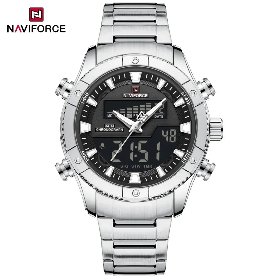 NAVIFORCE Brand Men's Watches Luxury Fashion Stainless Steel Quartz Chronograph Alarm Wristwatch for Male Water Resistant Sport