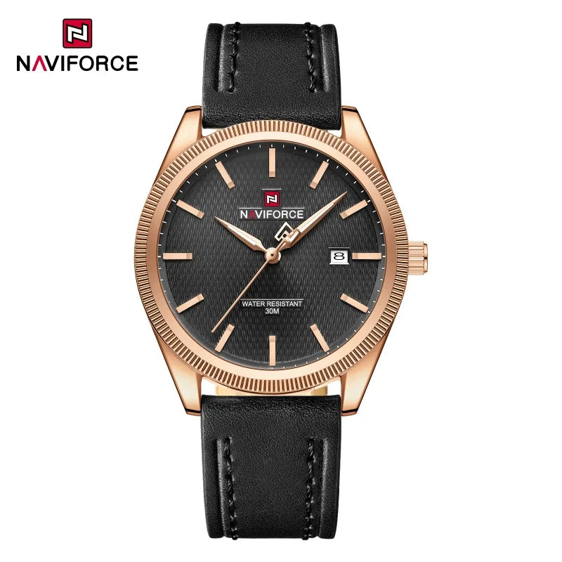 NAVIFORCE Men's Watches Fashion Genuine Leather Strap 30M Waterproof Male Quartz Wristwatches Luminous Point Date Display Clock