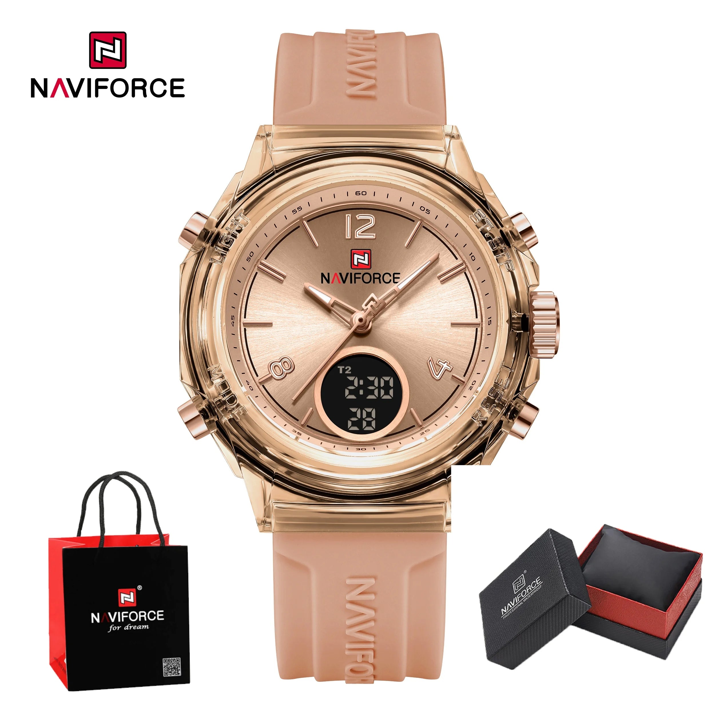 NAVIFORCE Watches For Woman Quartz Dual Display 5ATM Waterproof Ladies Casual Fashion Sports Girls Outdoor Wristwatch Gifts Box