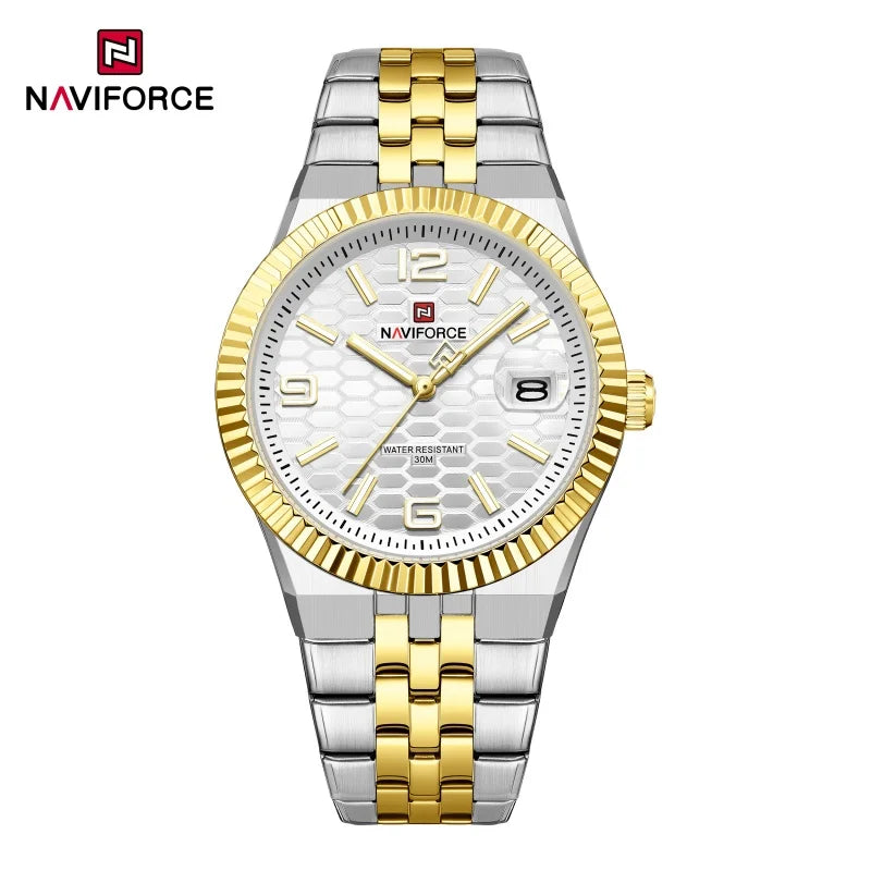 NAVIFORCE Men Watches Quartz Calendar Waterproof Luminous Magnifying Glass Window Stainless Steel Male Luxury Business Watches