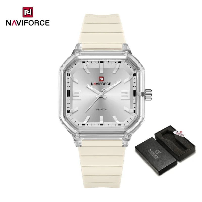 NAVIFORCE Women Polygon Watch Fashion Elegant Watches Display Silicone Strap 5ATM Waterproof Luminous Hand Ladies Gifts Watches