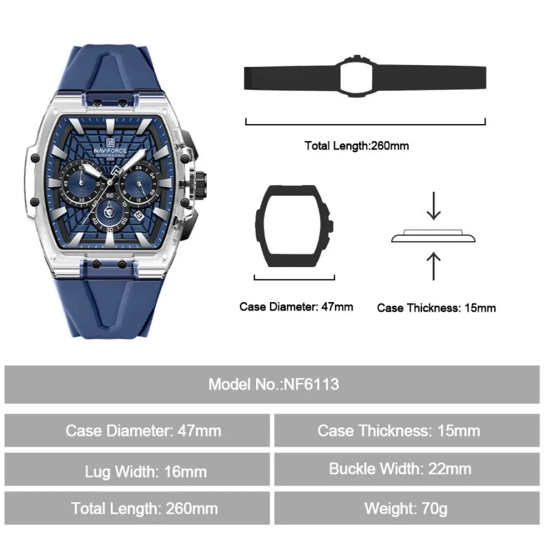 NAVIFORCE Top Brand Watches Men Quartz 5ATM Waterproof Date Luminous Clocks Trendy Sport Outdoor Chronograph Wristwatch for Male