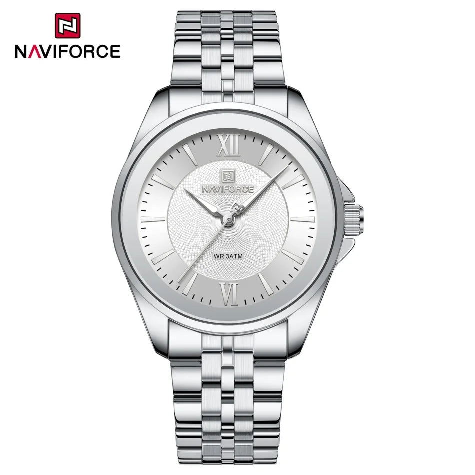 NAVIFORCE Women's Quartz Watch Elegant Casual Stainless Steel Strap 30m Waterproof Female Wristwatches Ladies Clock Reloj Mujer