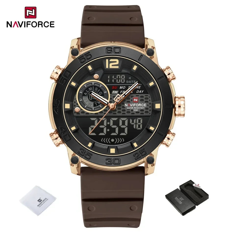 NAVIFORCE Men's Watch PC Material Analog LCD Digital Display Sport Waterproof Quartz Wristwatch Date Chronograph Luminous Clock