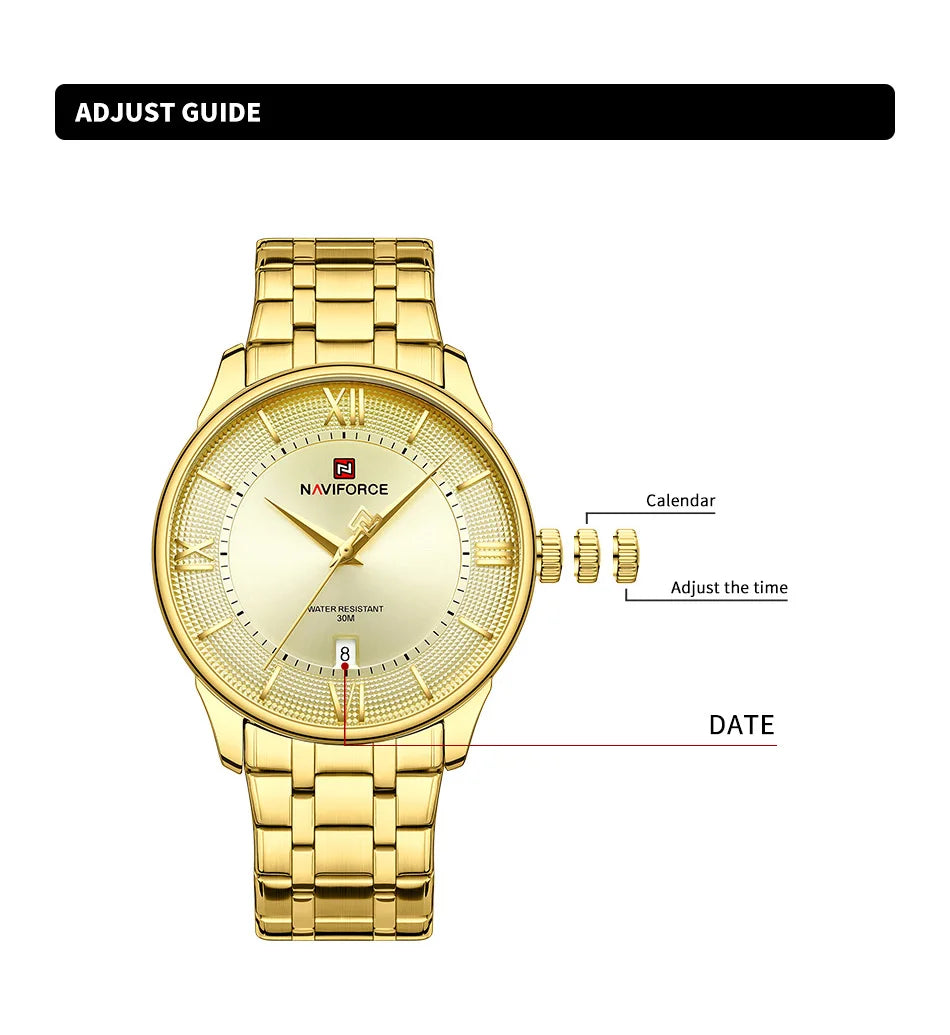 Top Brand NAVIFORCE Men's Watches Stainless Steel Week Date Clock Waterproof Luxury Male Quartz Wristwatches Relogio Masculino