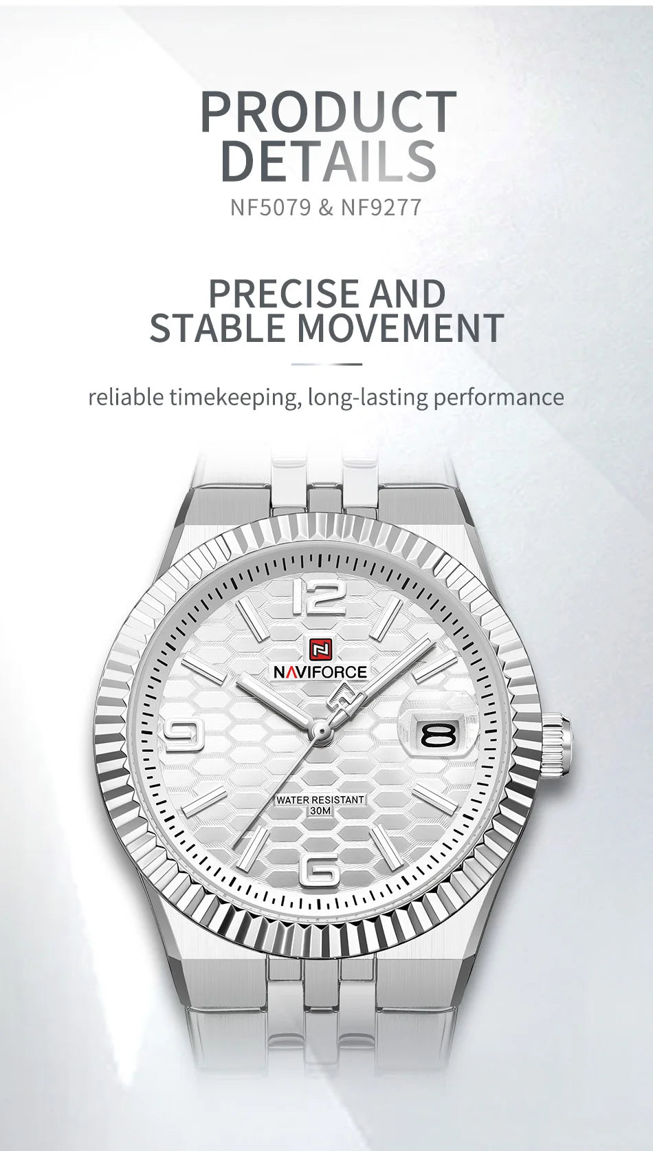 NAVIFORCE Couple Watch Quartz Calendar 3ATM Waterproof Stainless Steel Trendy Luxury Lover Wristwatch for Men and Women Gifts