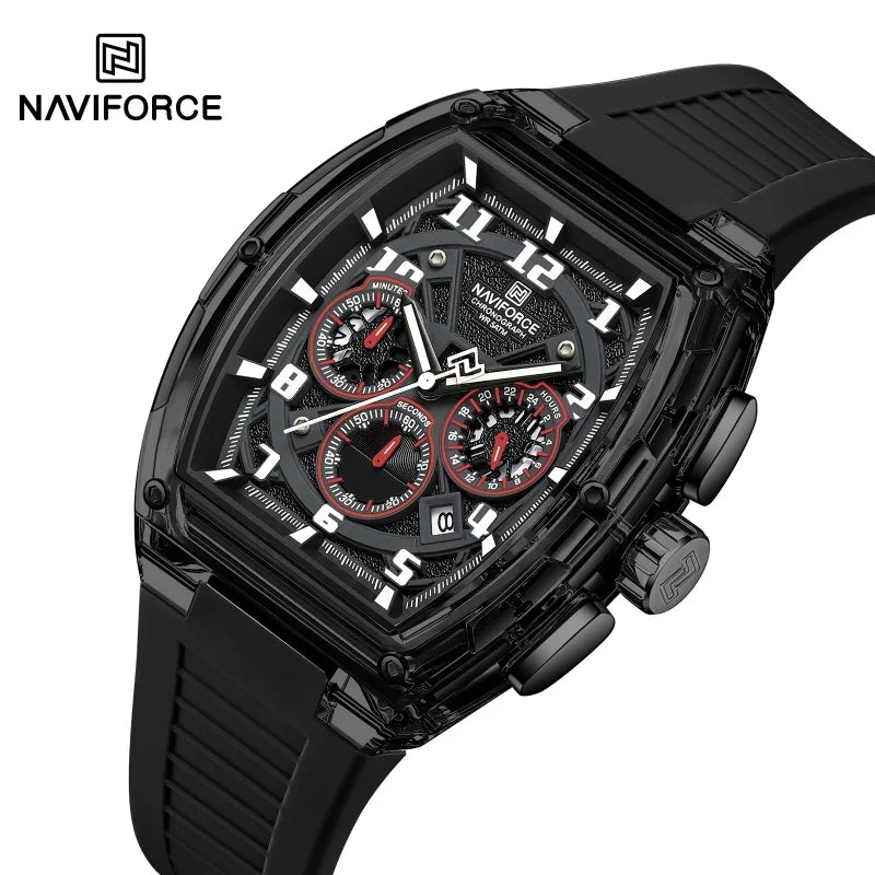 NAVIFORCE Man's Quartz Watch 50M Water Resistant Luminous Male Sports Wristwatch Barrel Dial Multi Function Casual Tech Stylish