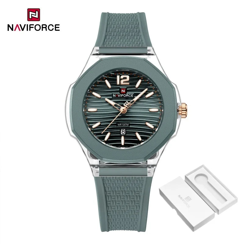 NAVIFORCE Woman Watch Silicone Band Waterproof Elegant Ladies Date Display Wristwatch Luxury Original Quartz Watches for Women