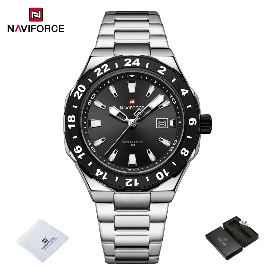 NAVIFOCE Luxury Business Man Watch Sport 3ATM Waterproof Quartz Clock Man Military Stainless Band WristWatch Relogio Masculino