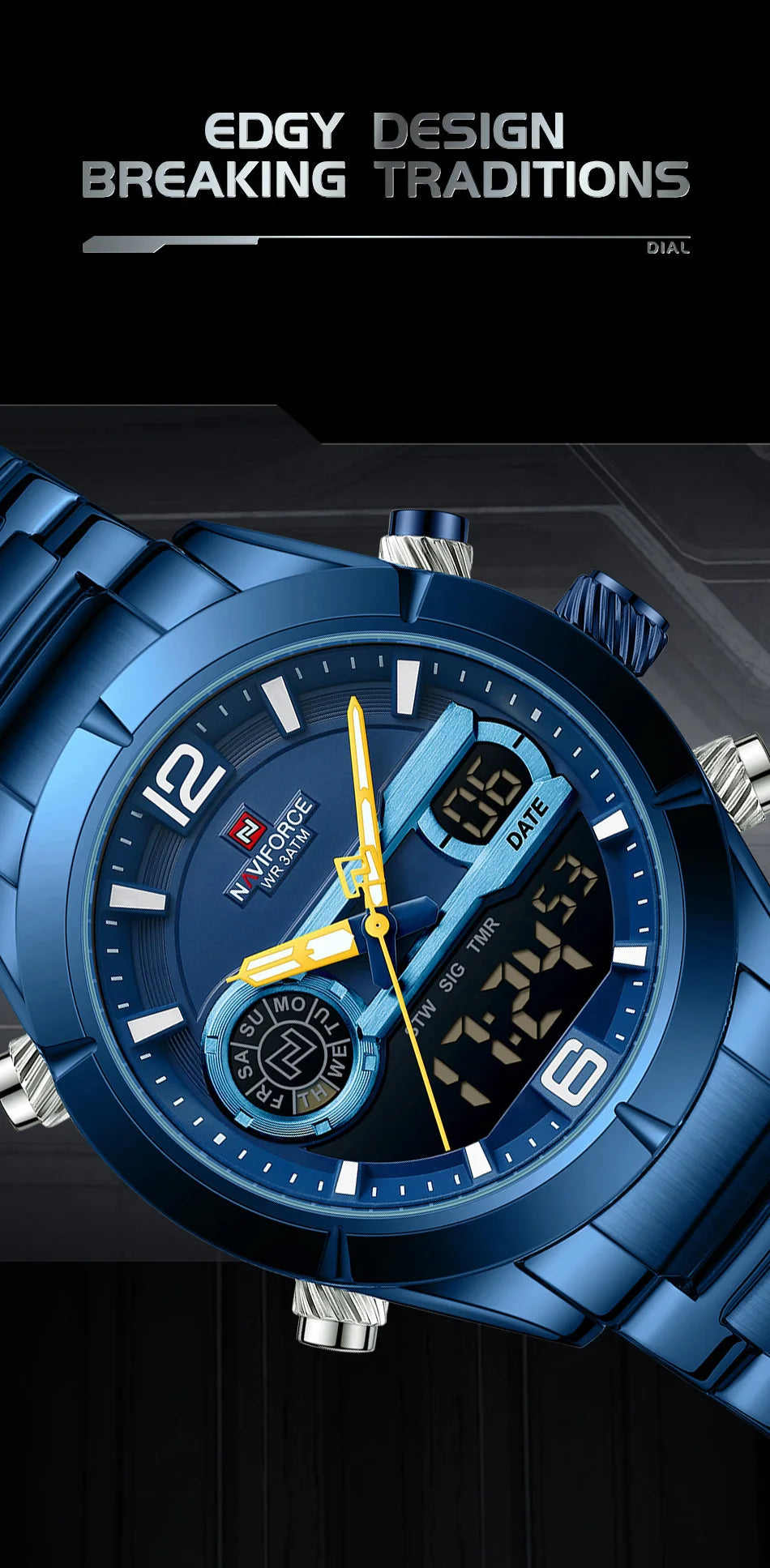 NAVIFORCE Design Watch For Men Luxury Waterproof Sport Calendar Quartz Wristwatches Dual Display Chronograph Clock Reloj Hombre