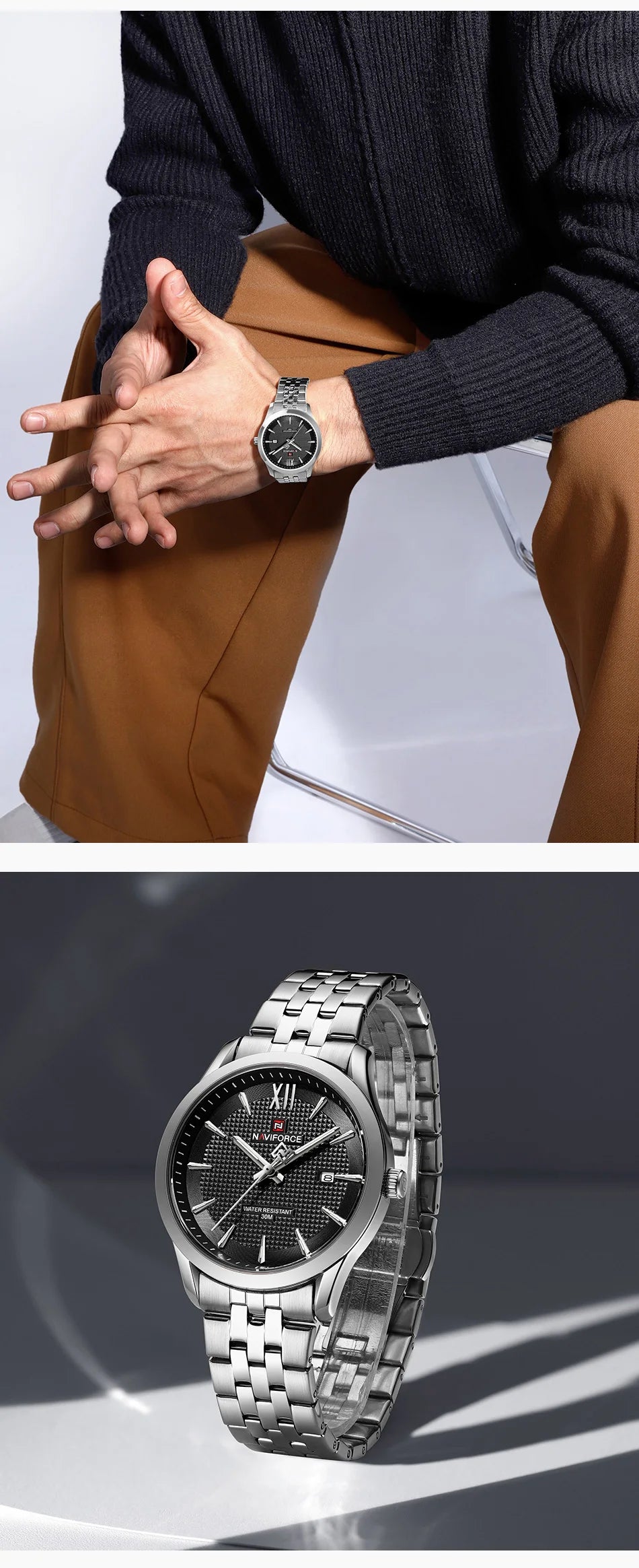 New Style NAVIFORCE Ultra Thin 9mm Minimalist Fashion Quartz Watch for Men Steel Band Auto Date Male Waterproof GIft Wristwatch