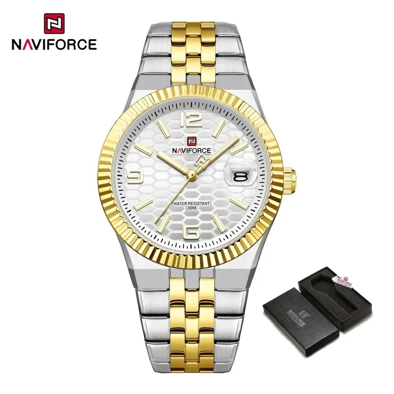 NAVIFORCE Men Watches Quartz Calendar Waterproof Luminous Magnifying Glass Window Stainless Steel Male Luxury Business Watches