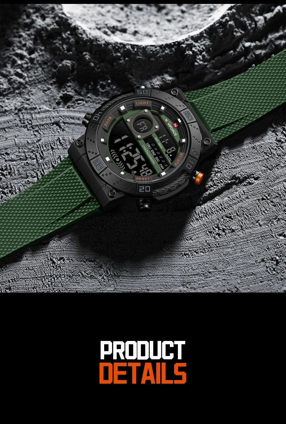 NAVIFORCE Watches for Men LCD Digital Auto Date Week Display Luminous Soft Silicone Strap  Fashion Wristwatch Relogio Masculino