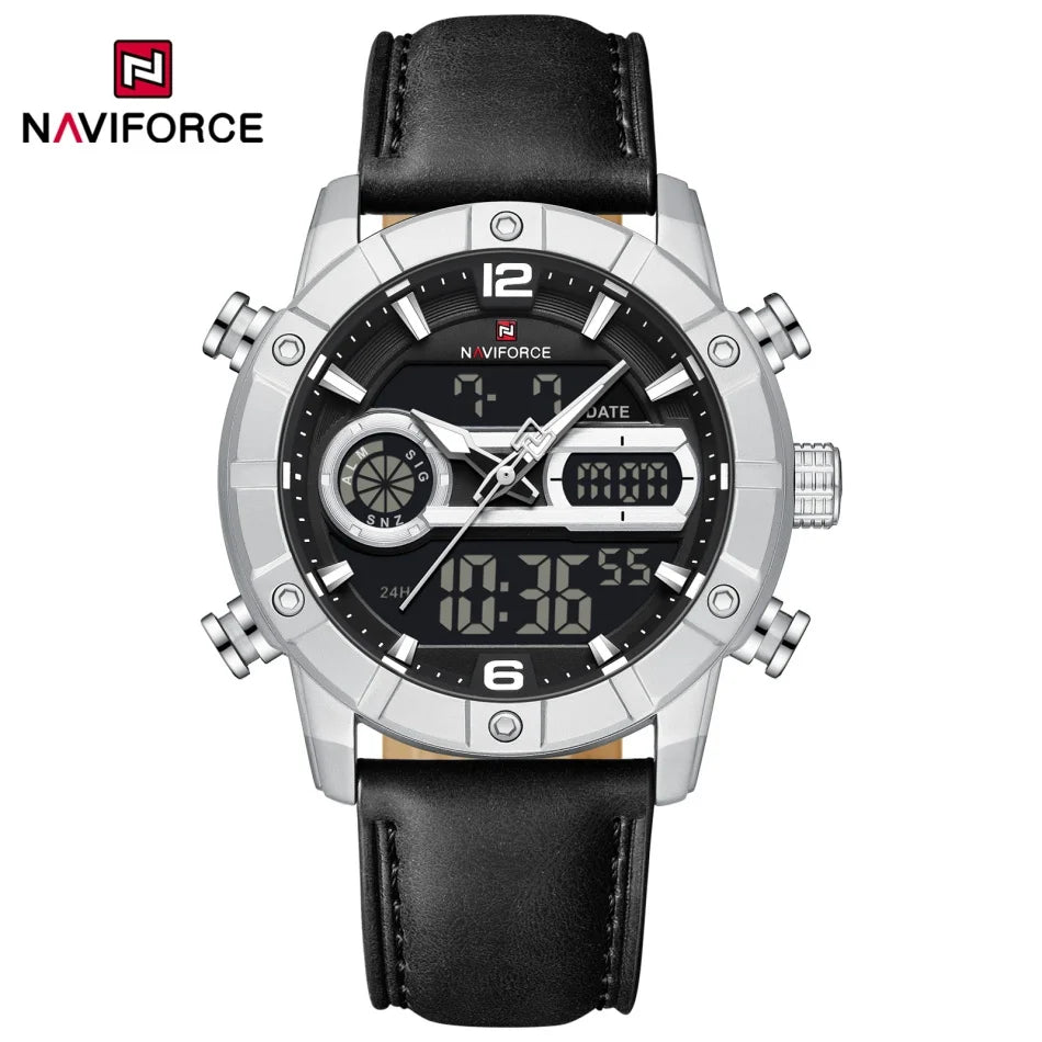 NAVIFORCE Men Quartz Watch Dual Time Date Night Illumination Classic Business Male Clock Luxury Original Waterproof Wristwatch