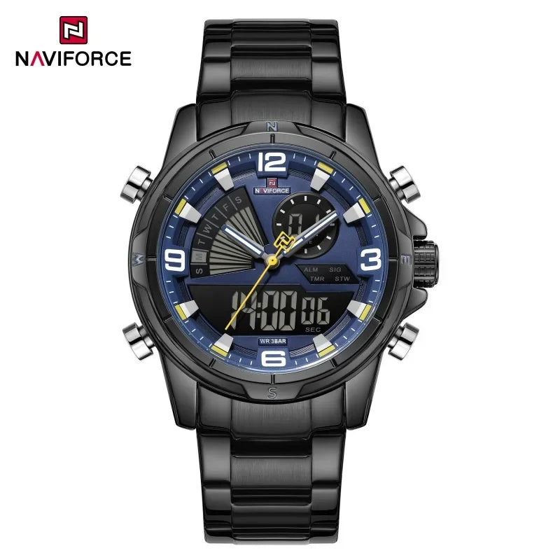 NAVIFORCE Men Watch Steel Band Men's Wrist Watch Casual Sports Multifunction Waterproof big dial Chronograph Day and Date Clock