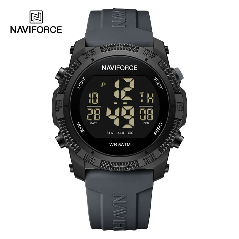 NAVIFORCE Men's Electronic Watch Fashion 5ATM Waterproof Silicone Strap Calendar Male LCD Digital Wristwatch Relogio Masculino