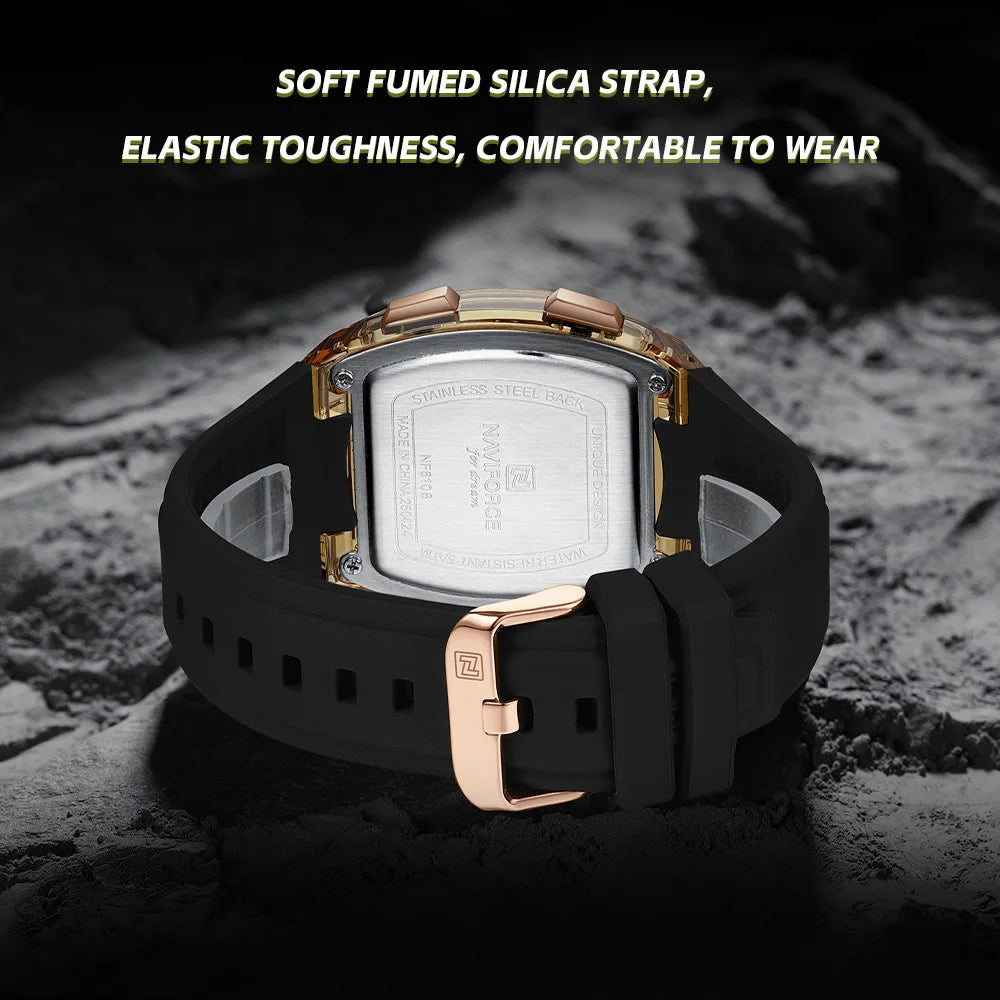 NAVIFORCE Men's Stylish Daily Wear Watch LCD Digital 5ATM Waterproof Date Week Display Male Sports Outdoor Wristwatch Gifts Box
